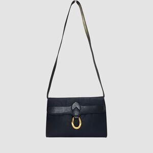 Vintage Christian Dior Navy PVC Leather Shoulder Bag Clutch Gold Ring